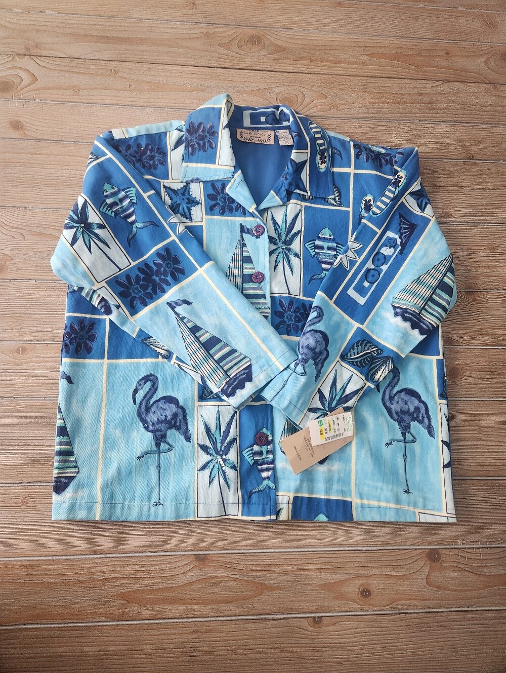 Tropical Blue Printed Casual Woman’s Jacket
